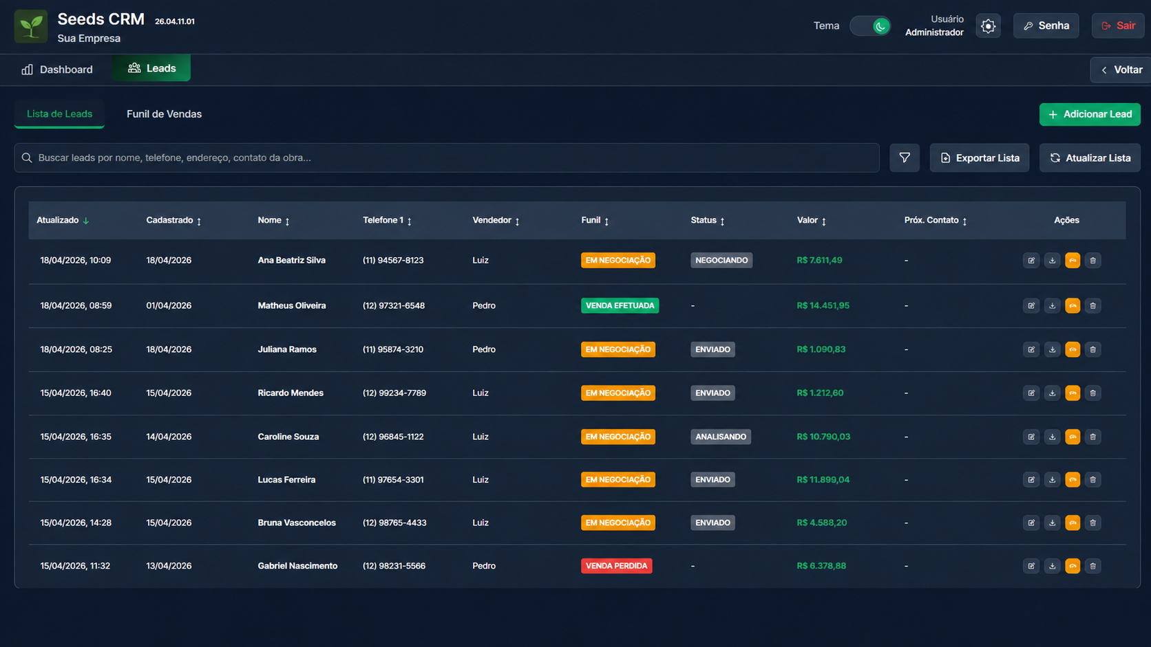 Lista Seeds CRM